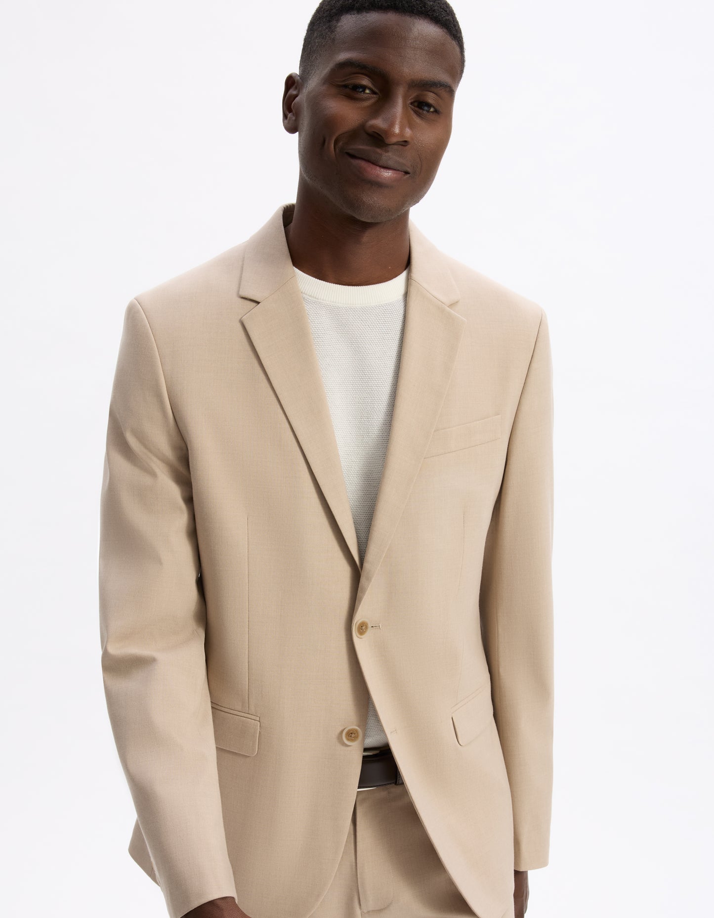 Celio* Men Beige Solid Slim Fit Polyester Blend Jacket
