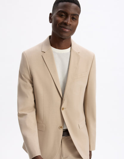 Celio* Men Beige Solid Slim Fit Polyester Blend Jacket