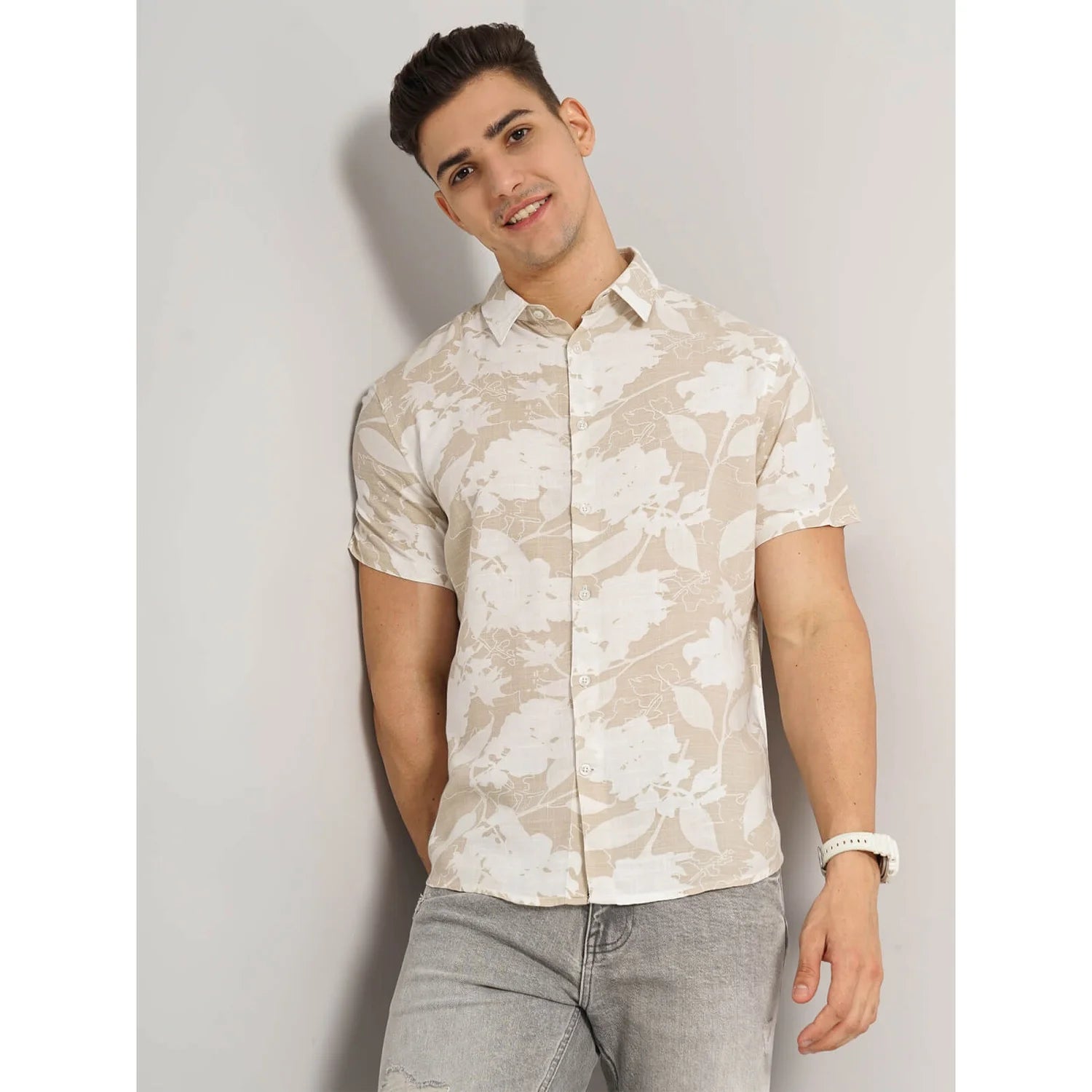 Cream Floral Viscose Shirt