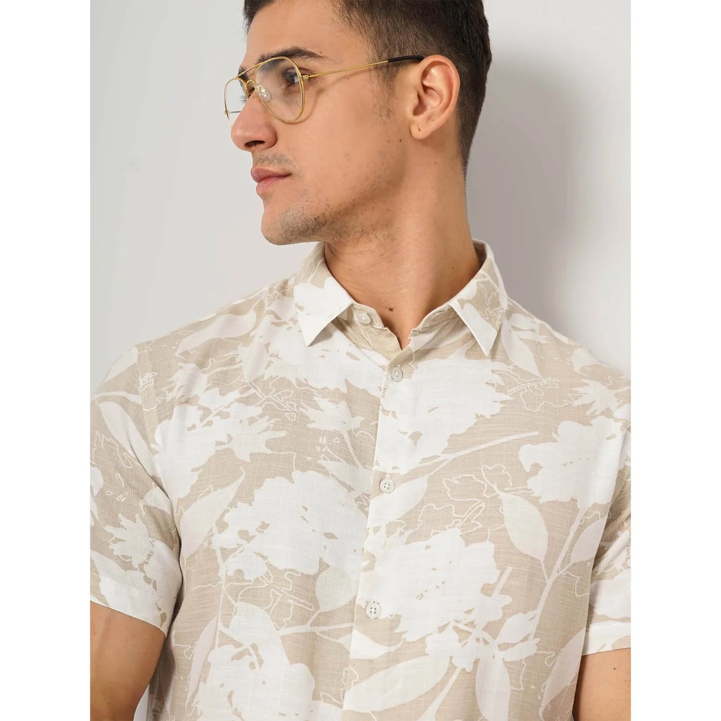 Cream Floral Viscose Shirt