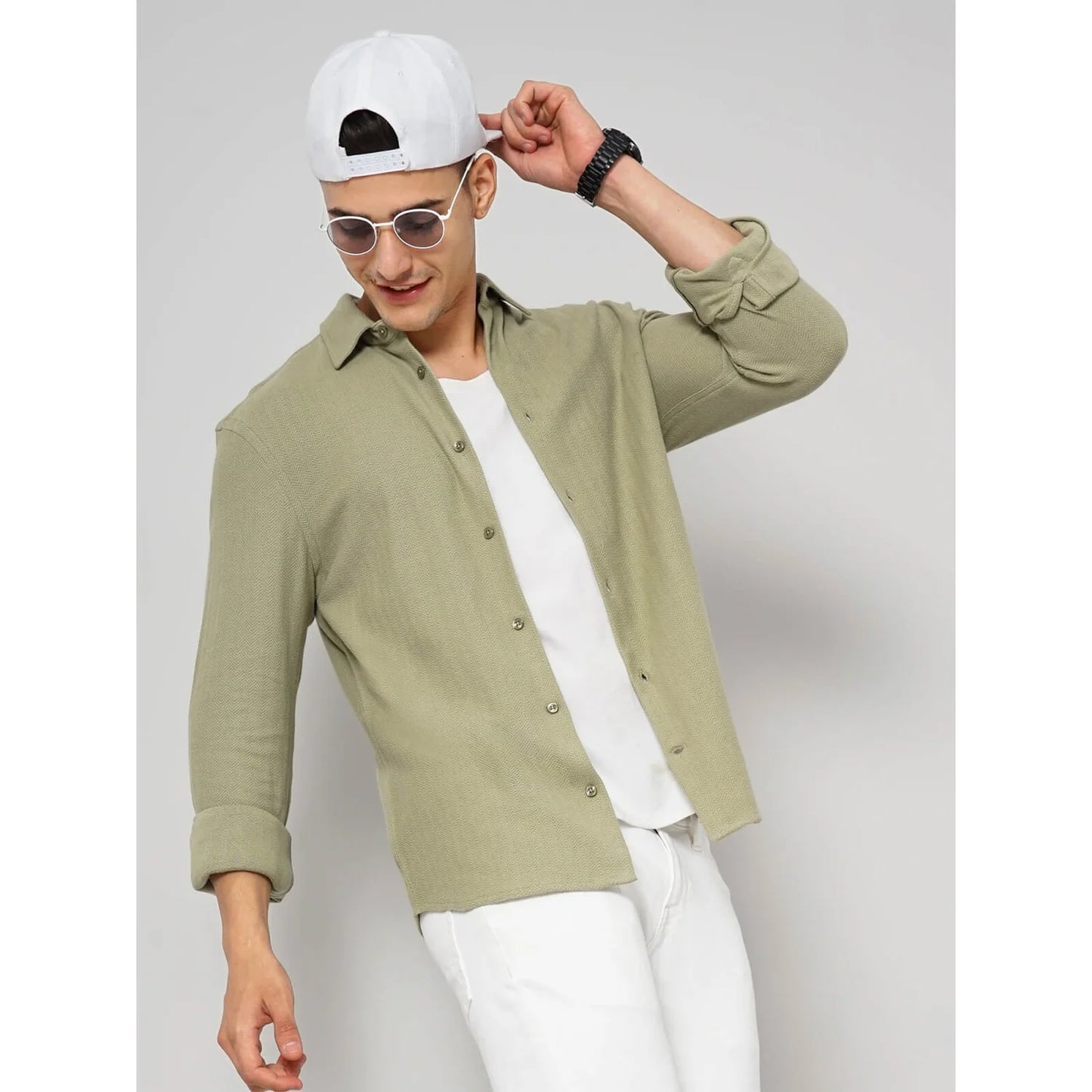 Cream Solid Cotton Shirt