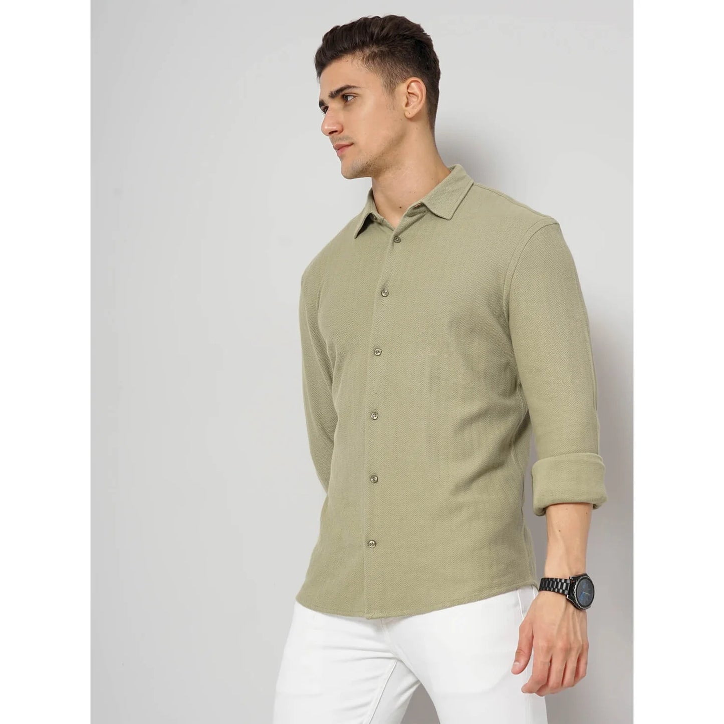 Cream Solid Cotton Shirt