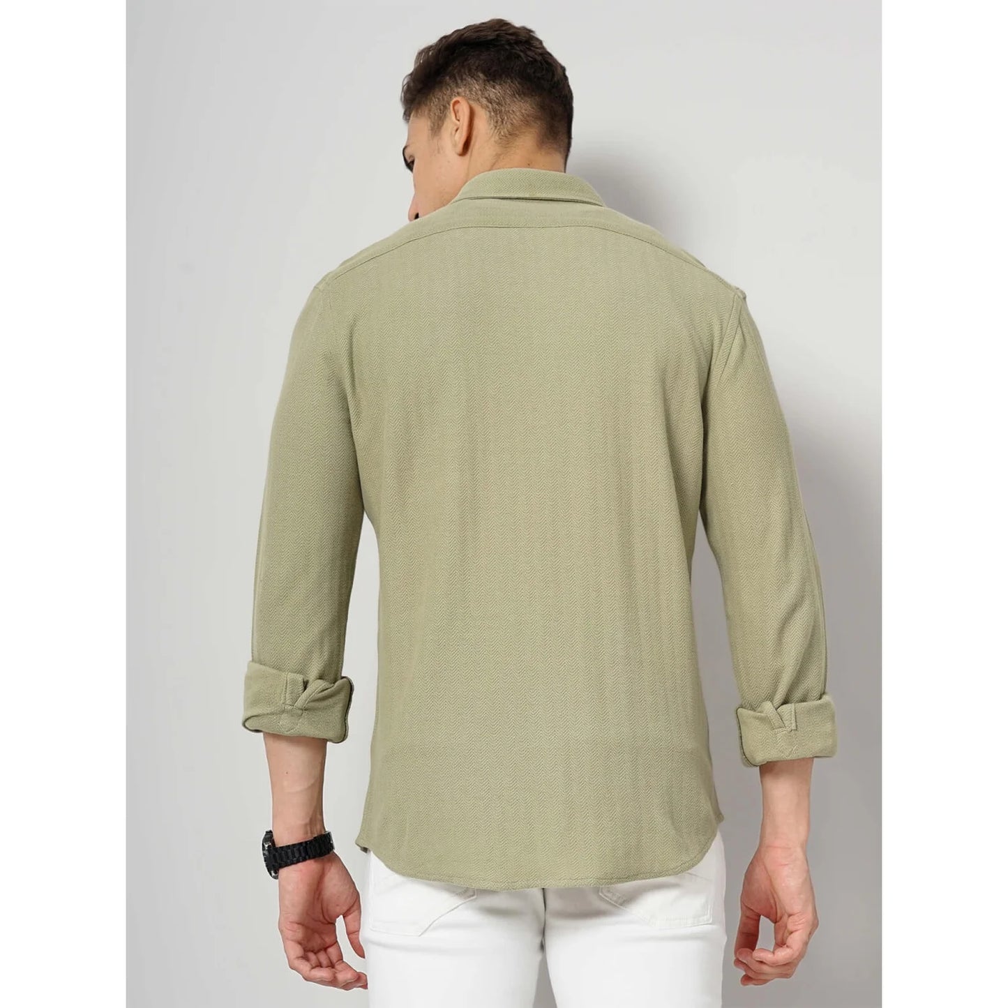 Cream Solid Cotton Shirt