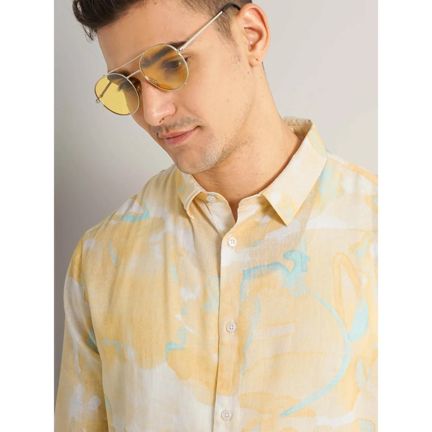 Yellow Abstract Linen-Blend Shirt