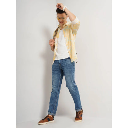 Yellow Abstract Linen-Blend Shirt