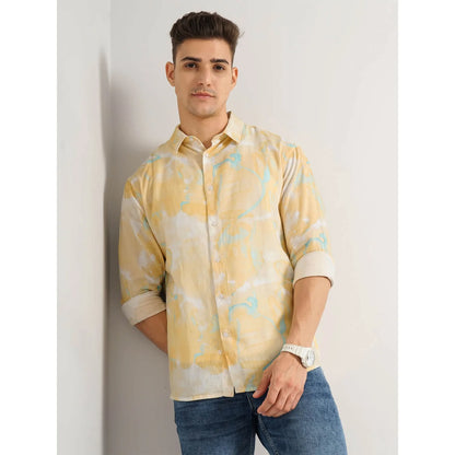 Yellow Abstract Linen-Blend Shirt