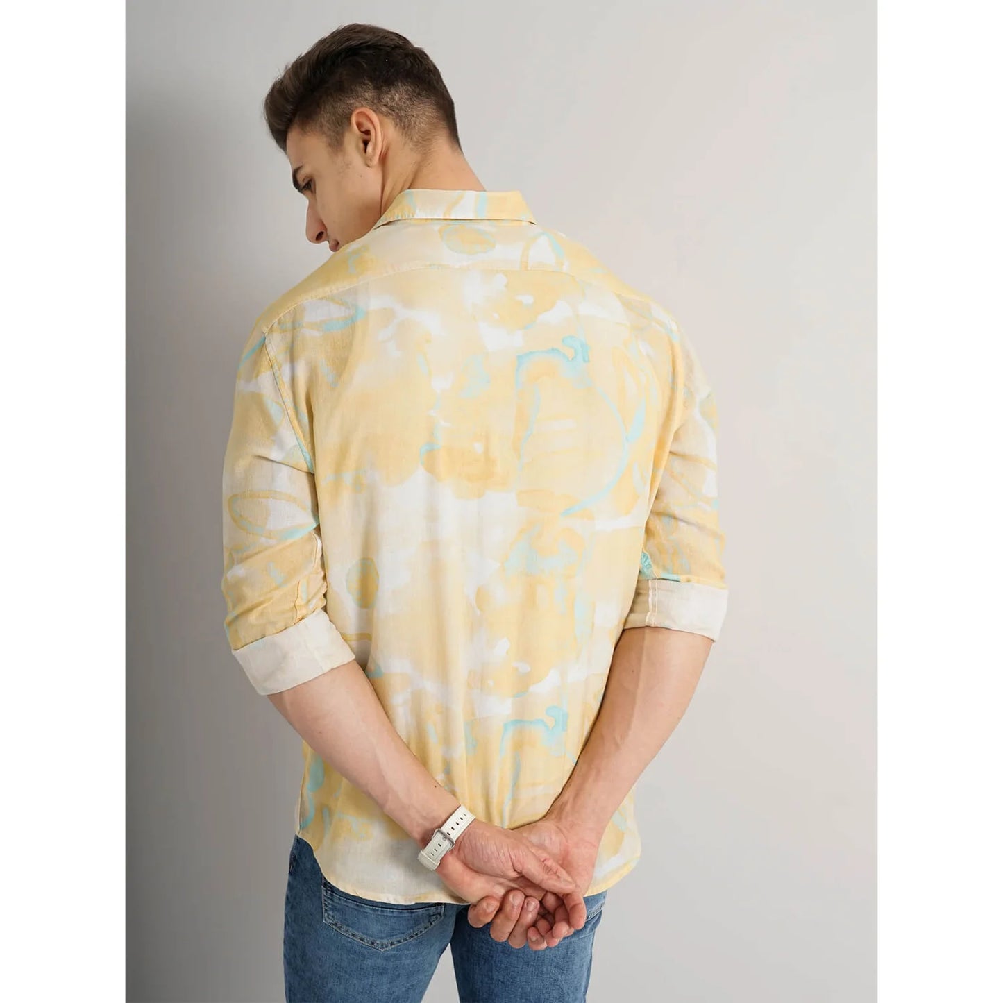 Yellow Abstract Linen-Blend Shirt