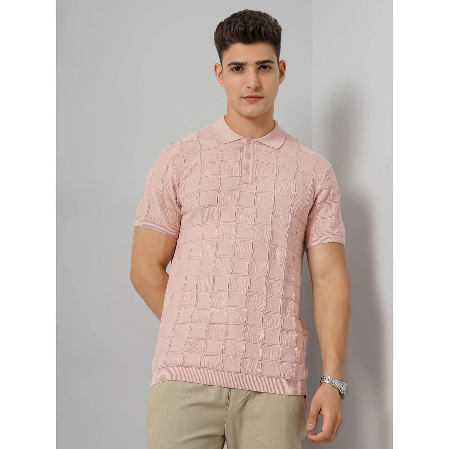 Cream Textured Cotton Polo