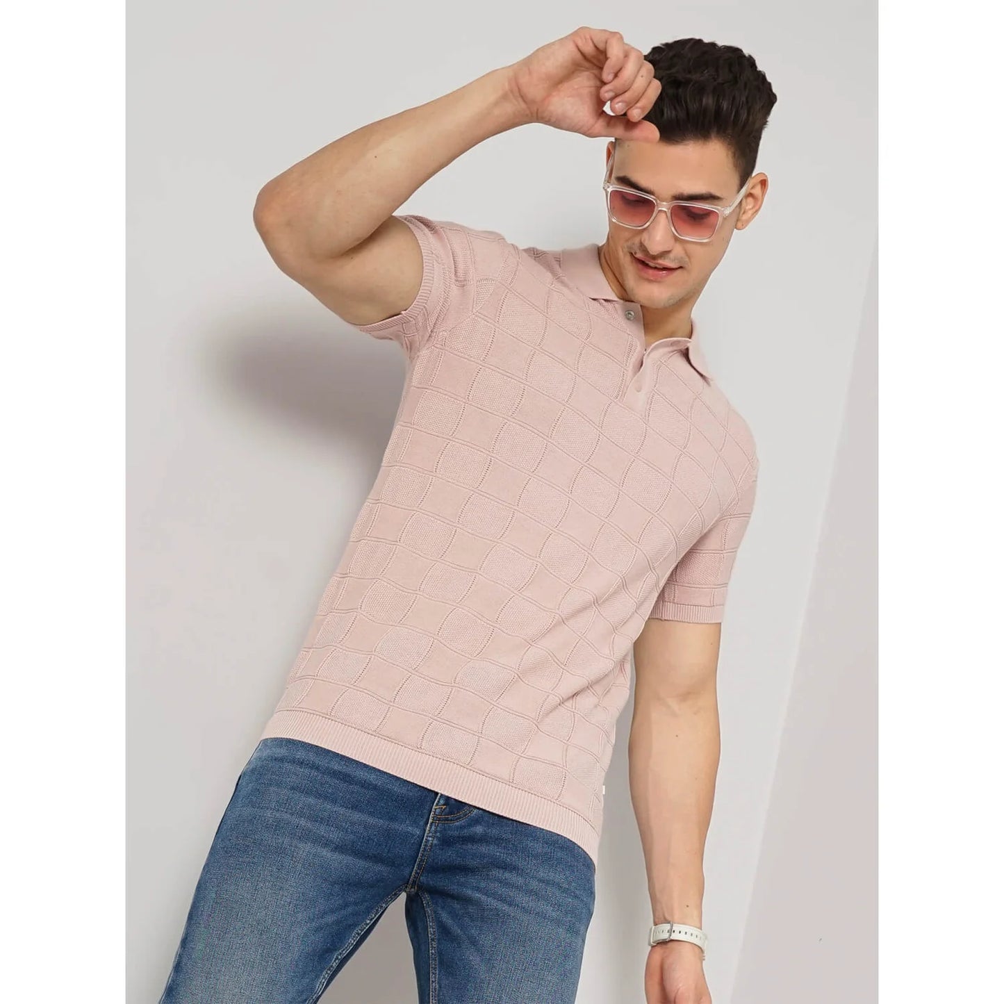 Cream Textured Cotton Polo