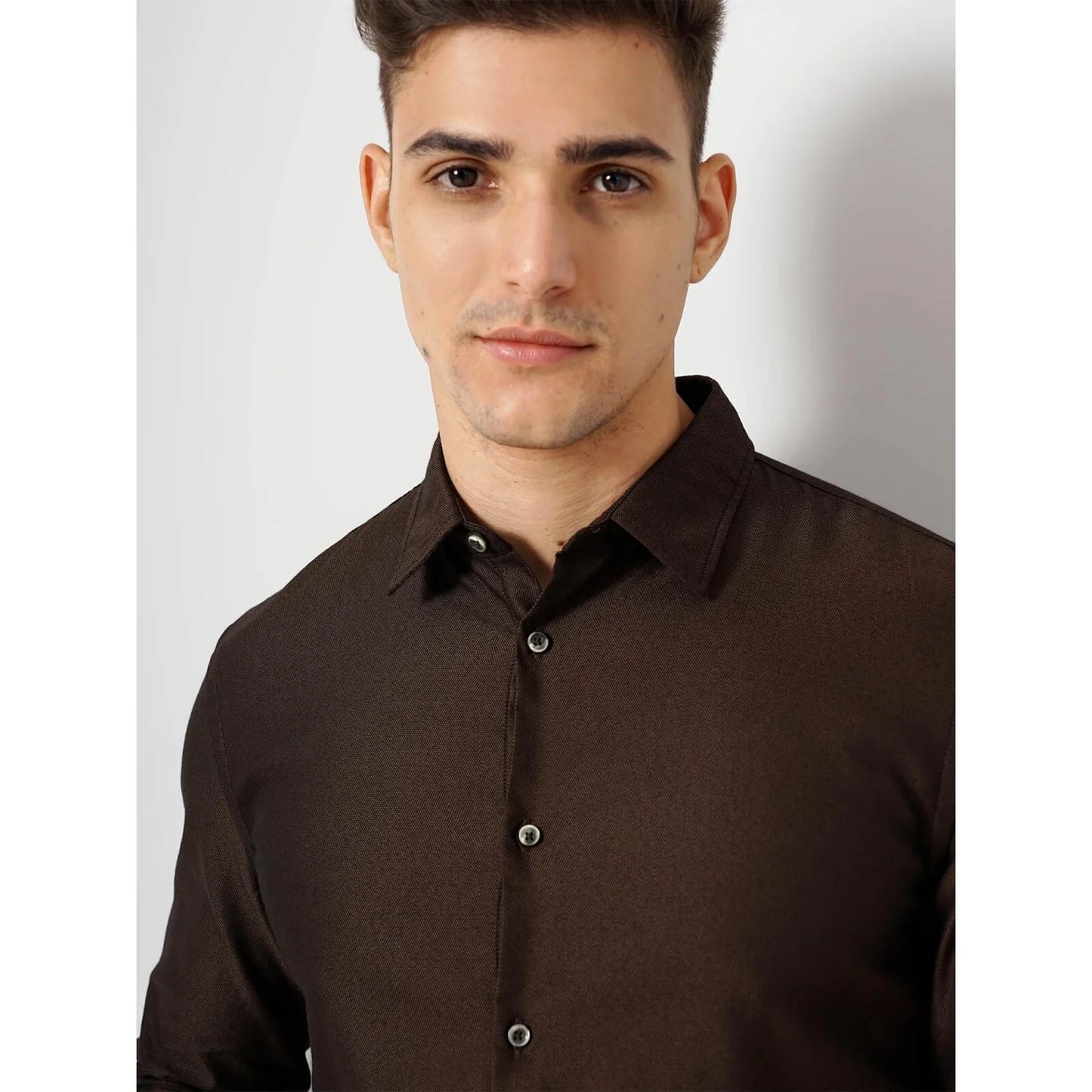 Cream Solid Cotton-Poly-Blend Shirt