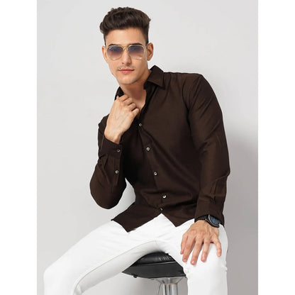 Cream Solid Cotton-Poly-Blend Shirt