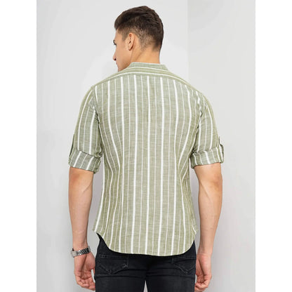 Cream Striped Cotton-Linen-Blend Soft Touch Shirt