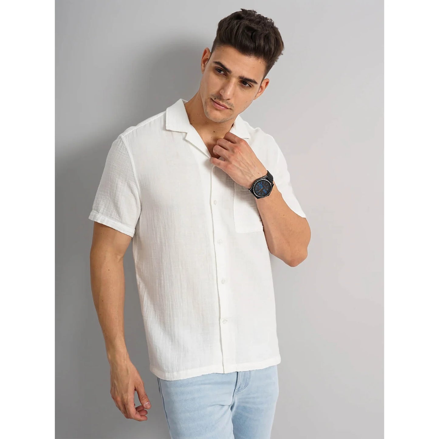 Cream Solid Cotton Shirt