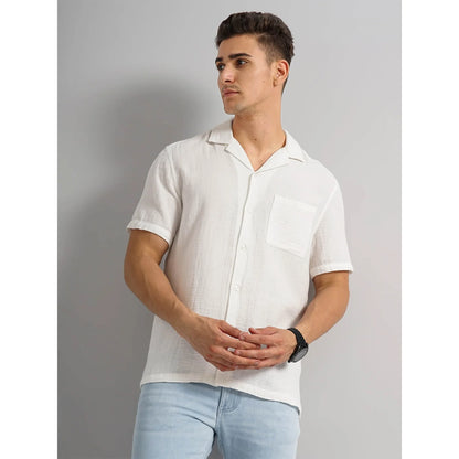 Cream Solid Cotton Shirt