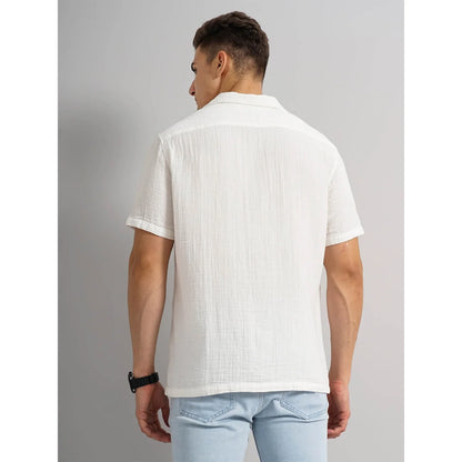 Cream Solid Cotton Shirt