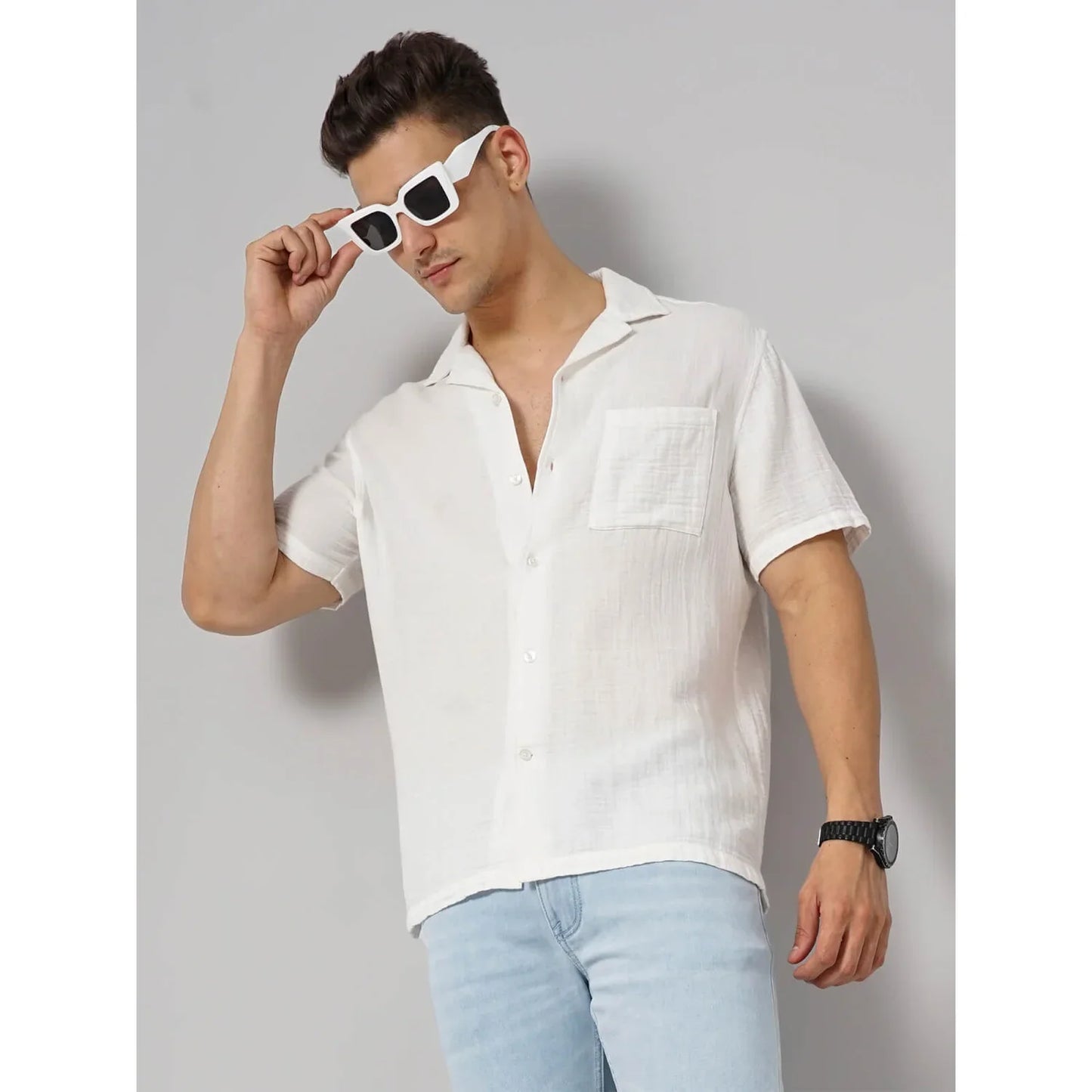 White Solid Cotton Shirt