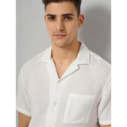 Cream Solid Cotton Shirt