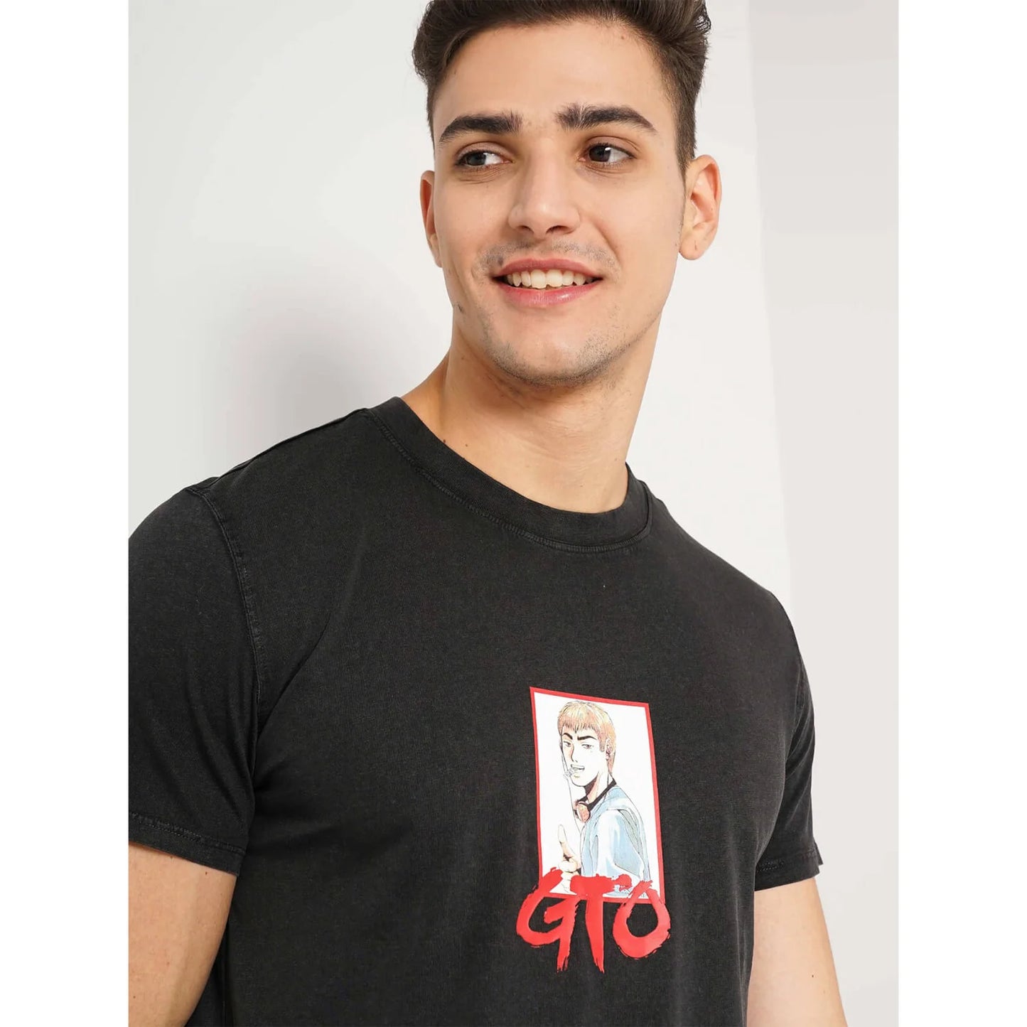 G.T.O. - Black Printed Cotton T-shirt