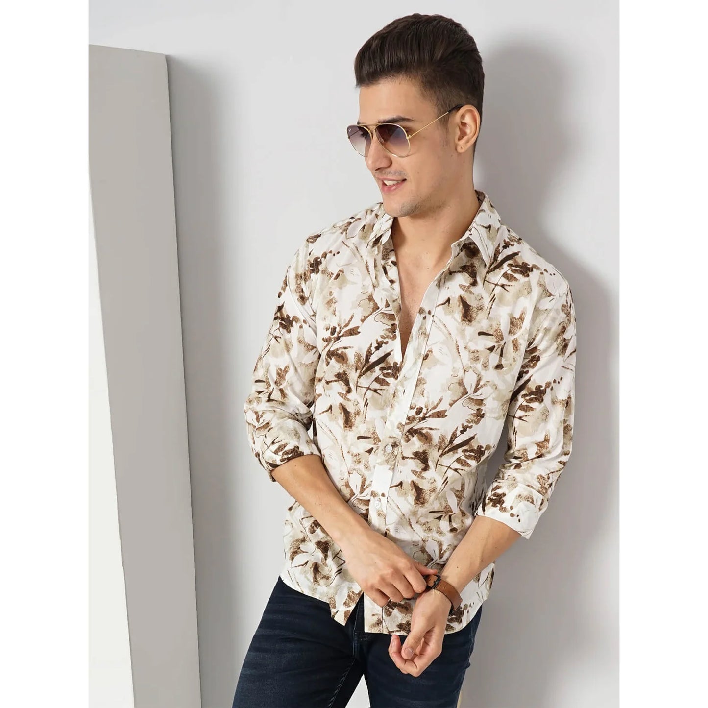 Cream Floral Cotton Shirt