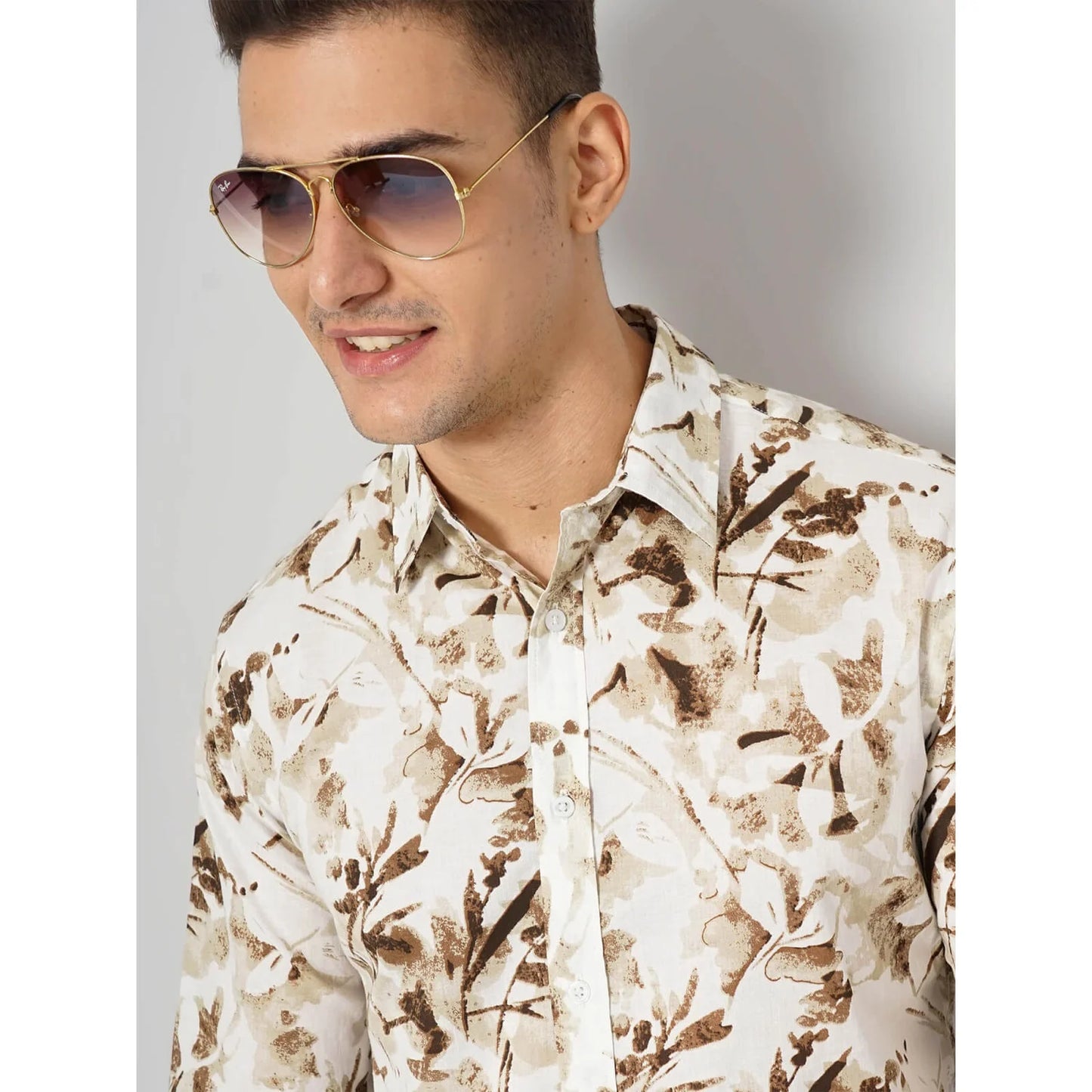 Cream Floral Cotton Shirt