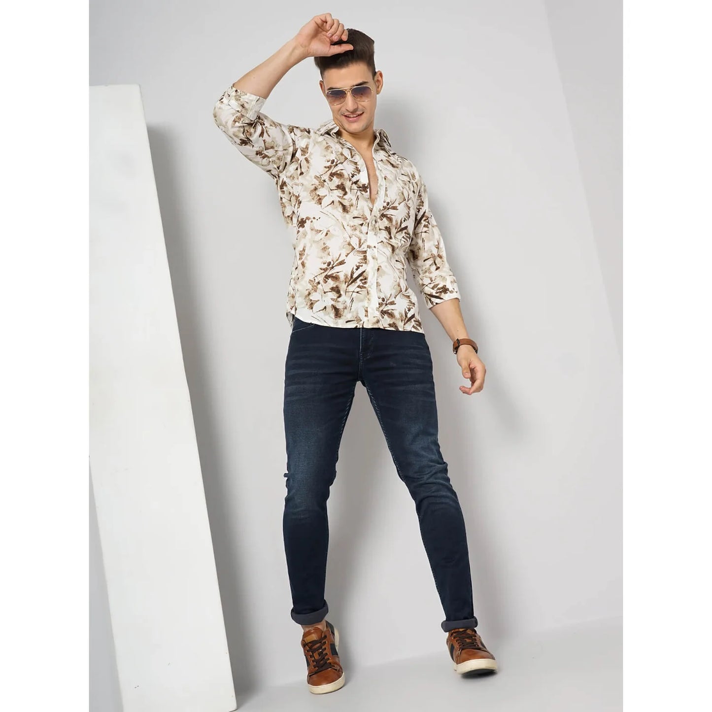 Cream Floral Cotton Shirt