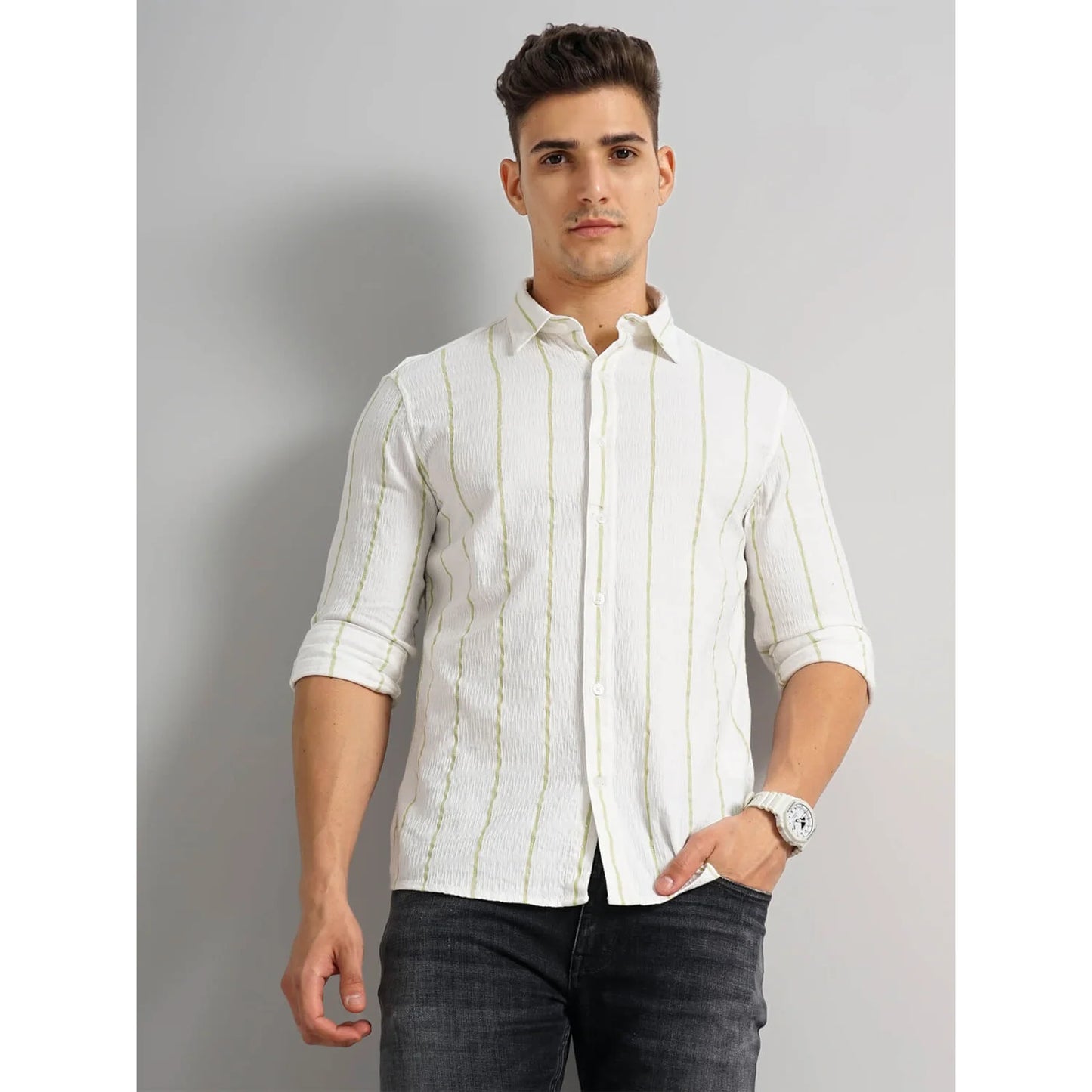 Cream Striped Cotton Shirt