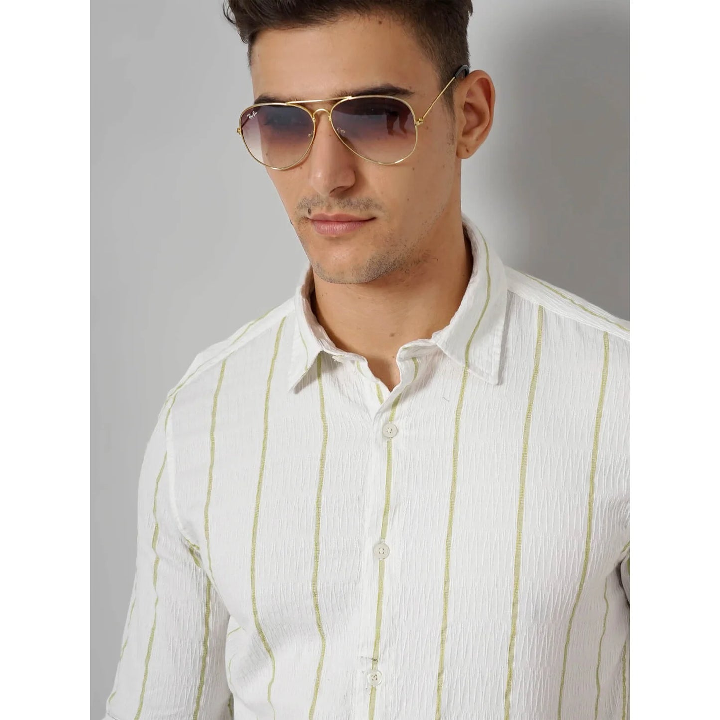 Cream Striped Cotton Shirt