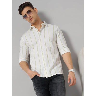 Celio* Striped Regular Fit Cotton White Shirt