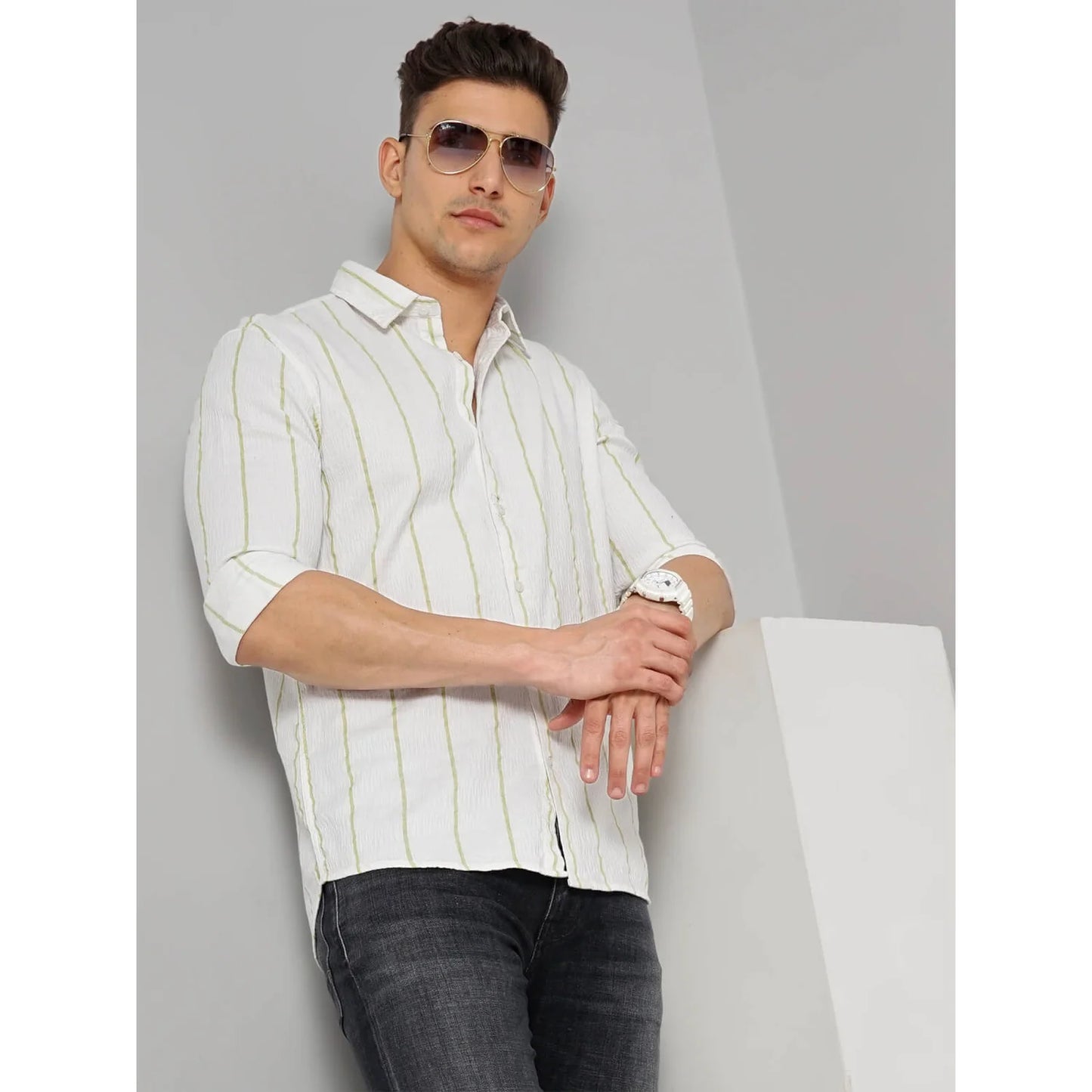 Cream Striped Cotton Shirt