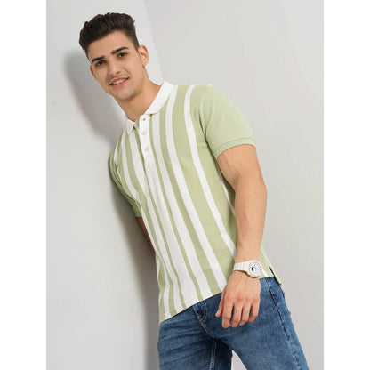 Cream Striped Cotton Polo