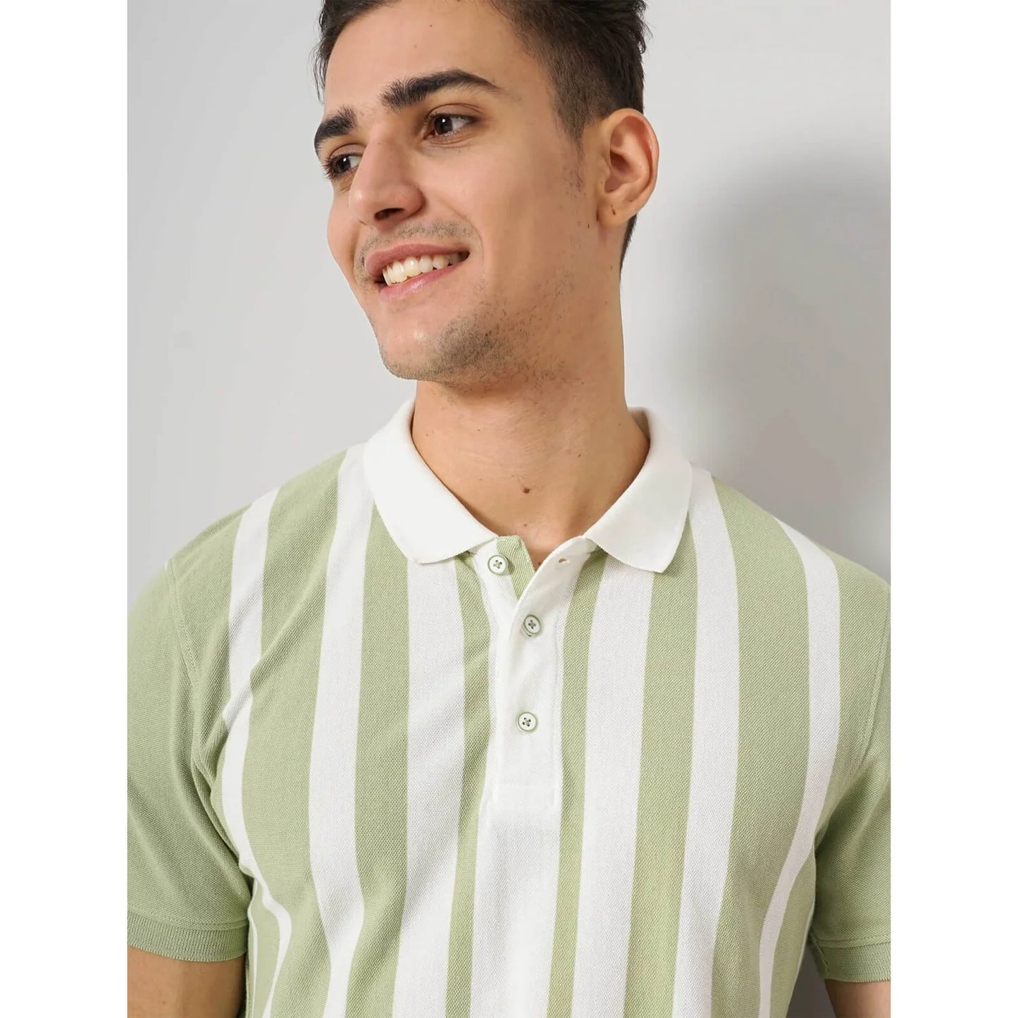 Cream Striped Cotton Polo