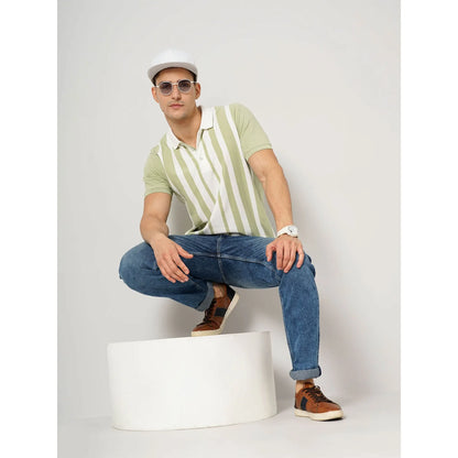 Cream Striped Cotton Polo