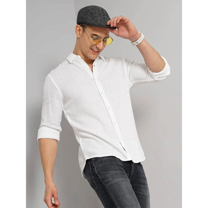 Cream Solid Cotton Shirt