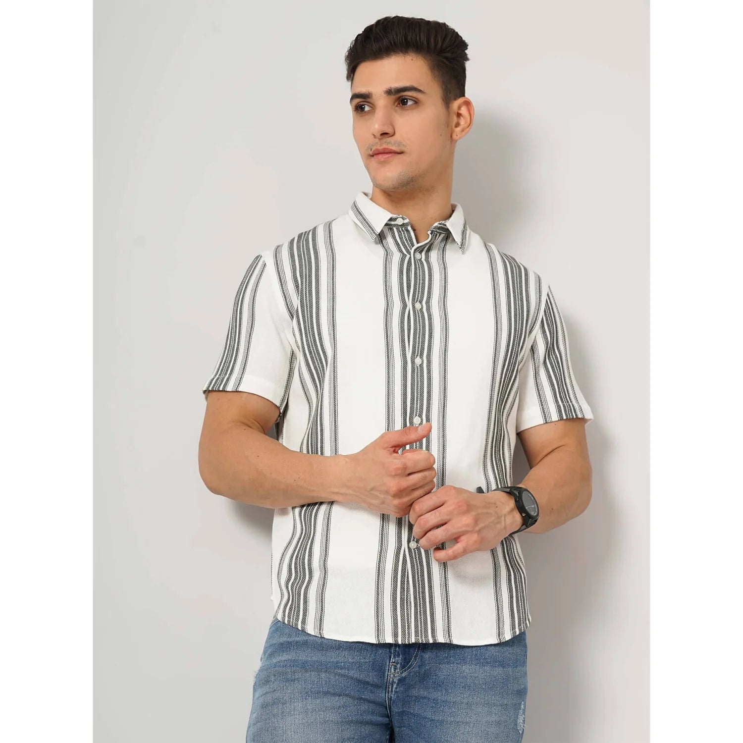 Cream Striped Cotton Shirt