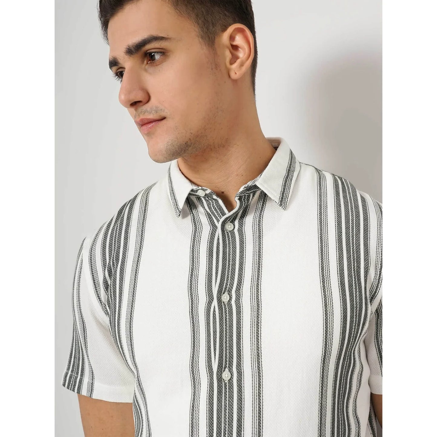 Cream Striped Cotton Shirt