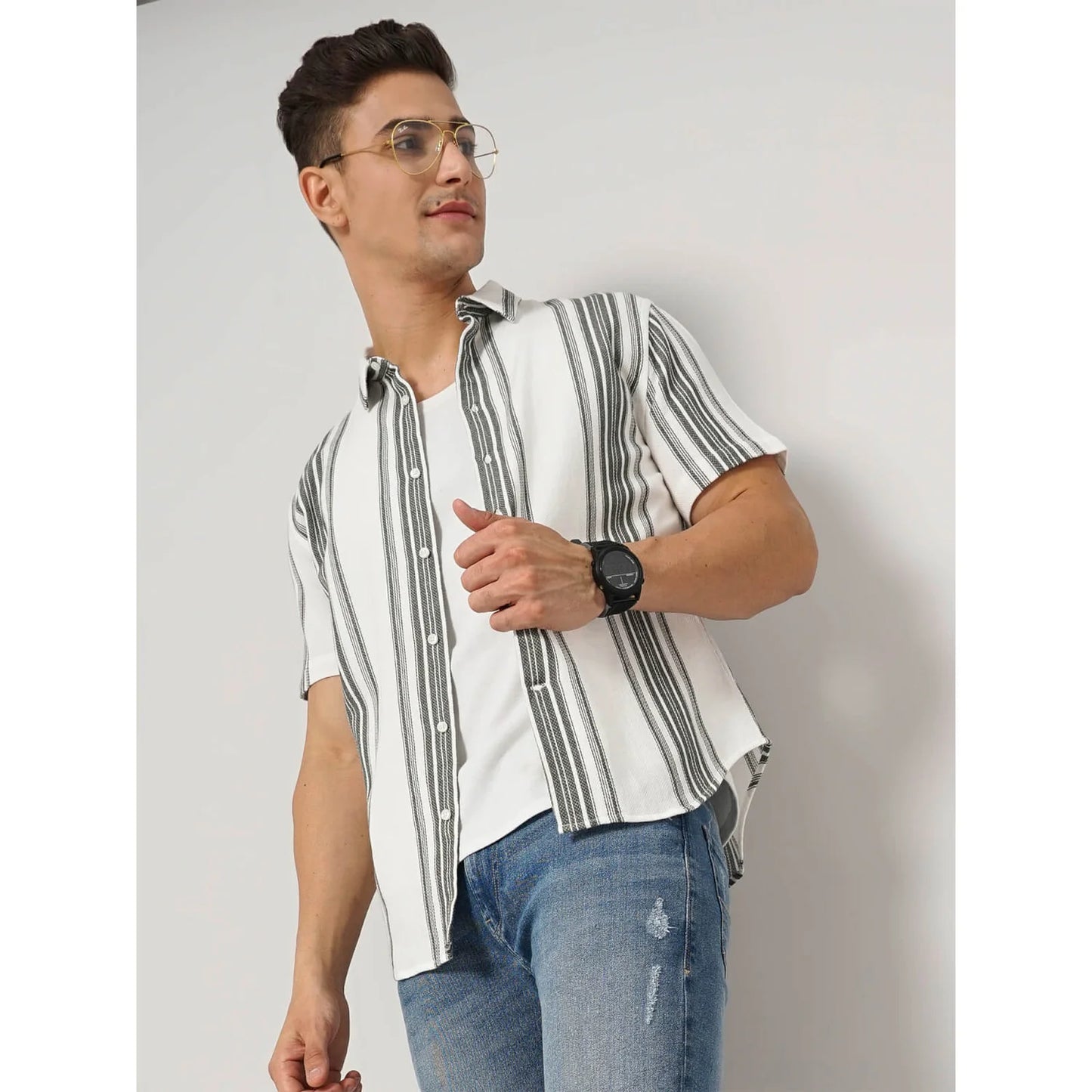 Cream Striped Cotton Shirt