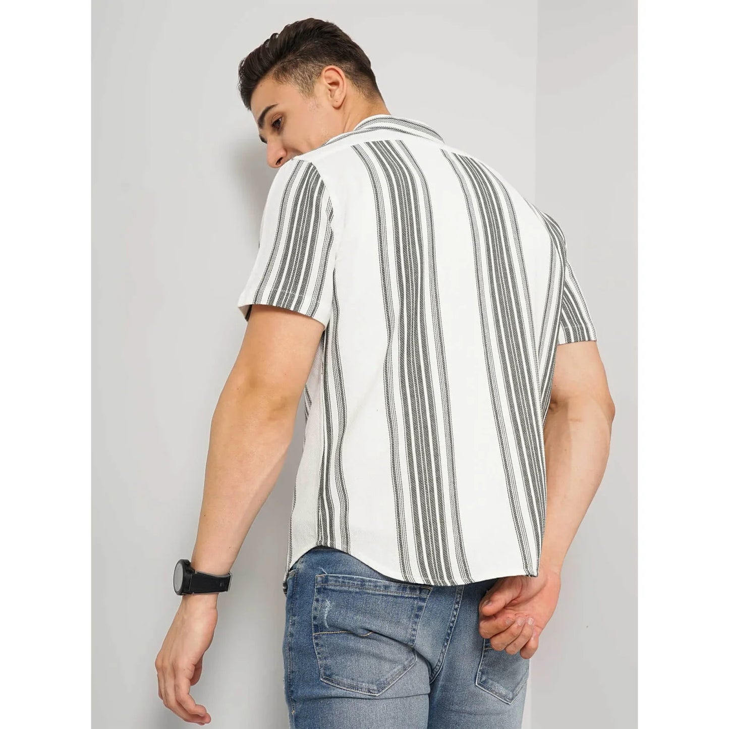 Cream Striped Cotton Shirt