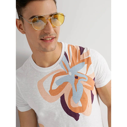 White Abstract Print Cotton T-shirt