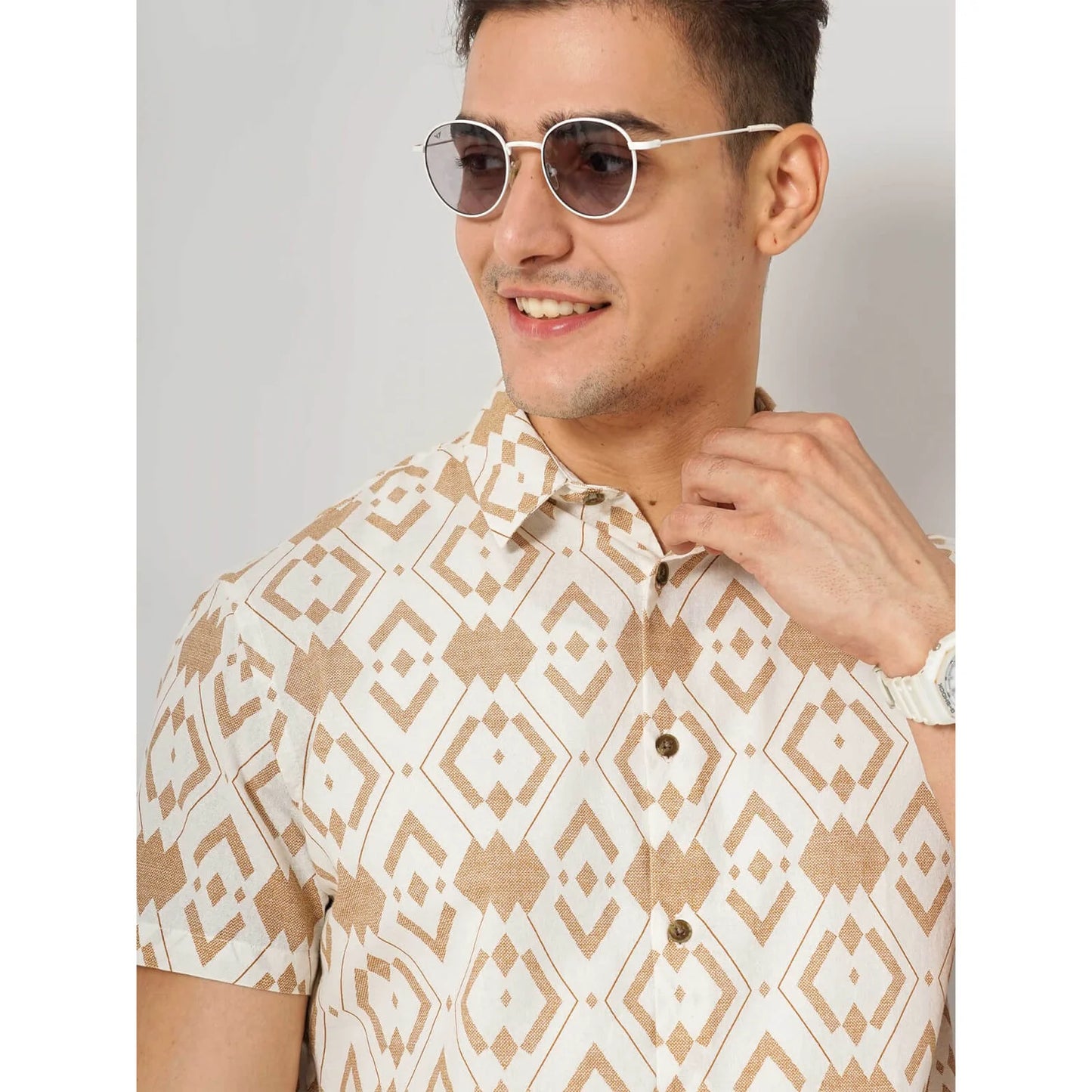 Cream Floral Cotton Shirt