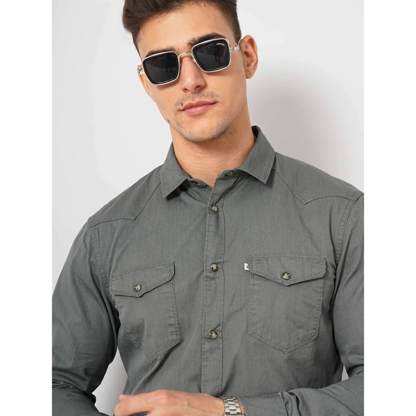 Cream Solid Cotton Shirt