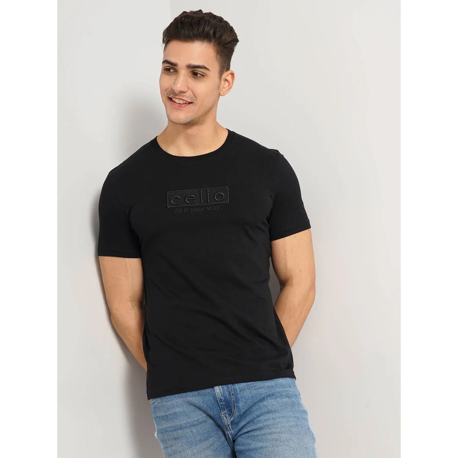 Cream Solid Cotton T-shirt