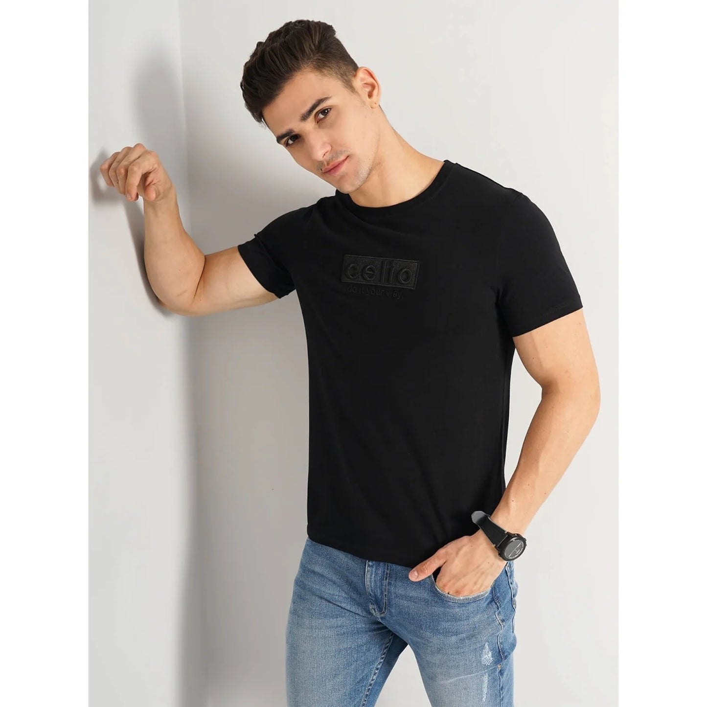 Cream Solid Cotton T-shirt