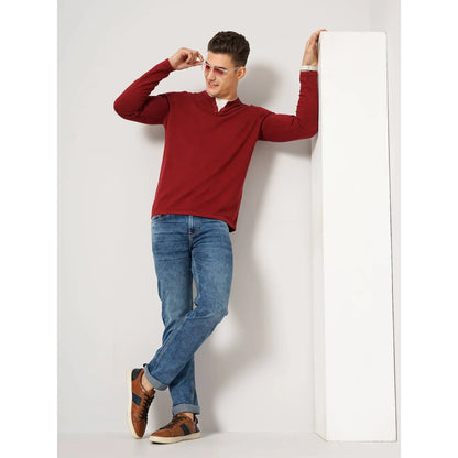 Maroon Solid Cotton Sweater