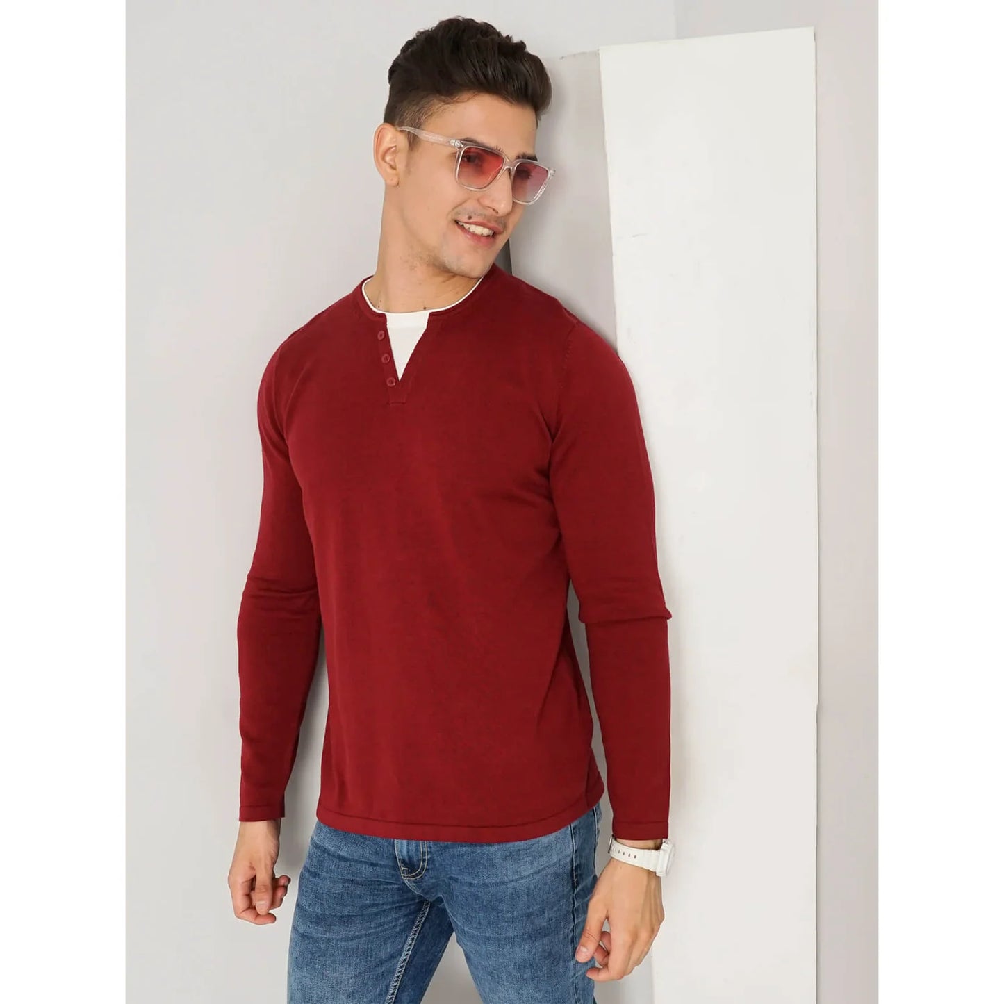 Maroon Solid Cotton Sweater