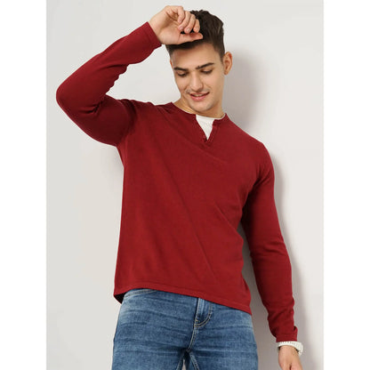 Maroon Solid Cotton Sweater