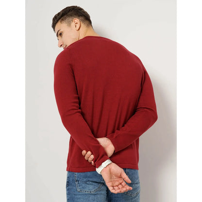 Maroon Solid Cotton Sweater