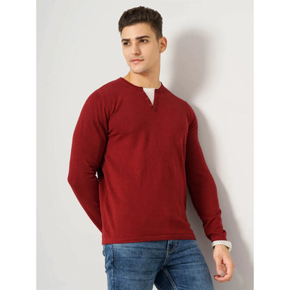 Maroon Solid Cotton Sweater