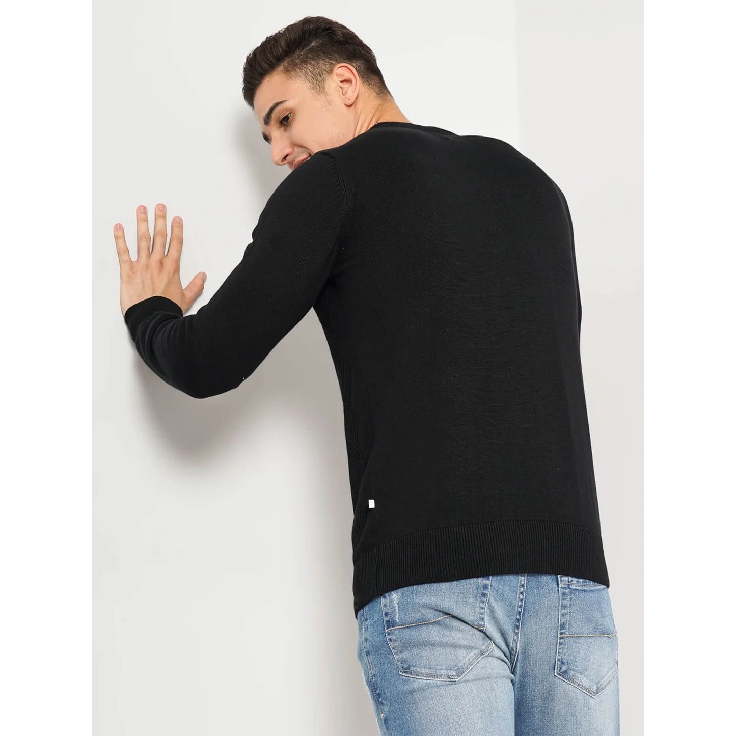 Black Solid Cotton Sweater