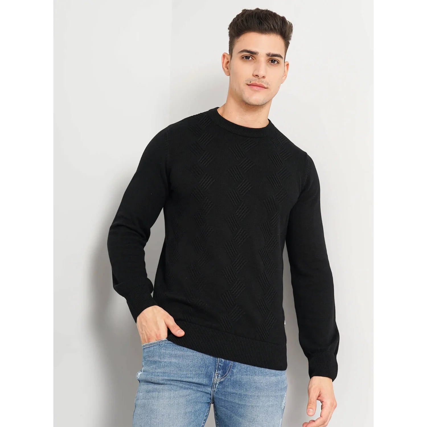 Black Solid Cotton Sweater