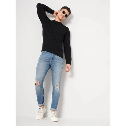 Black Solid Cotton Sweater